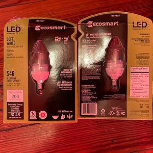 5 -ECCOSMART LED SOFT WHITE DECO CANDELABRA BASE LIGHTS PRICE FOR 4